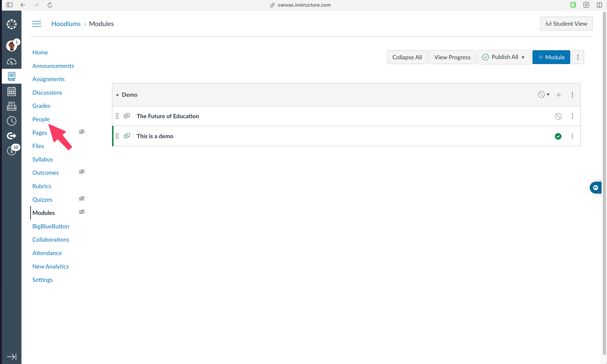 The "People" option in Canvas by Instructure